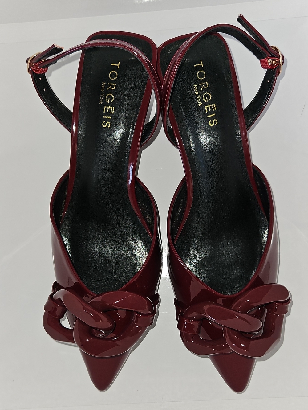 Torgeis Burgundy Patent Pointed Slingback Heels 8